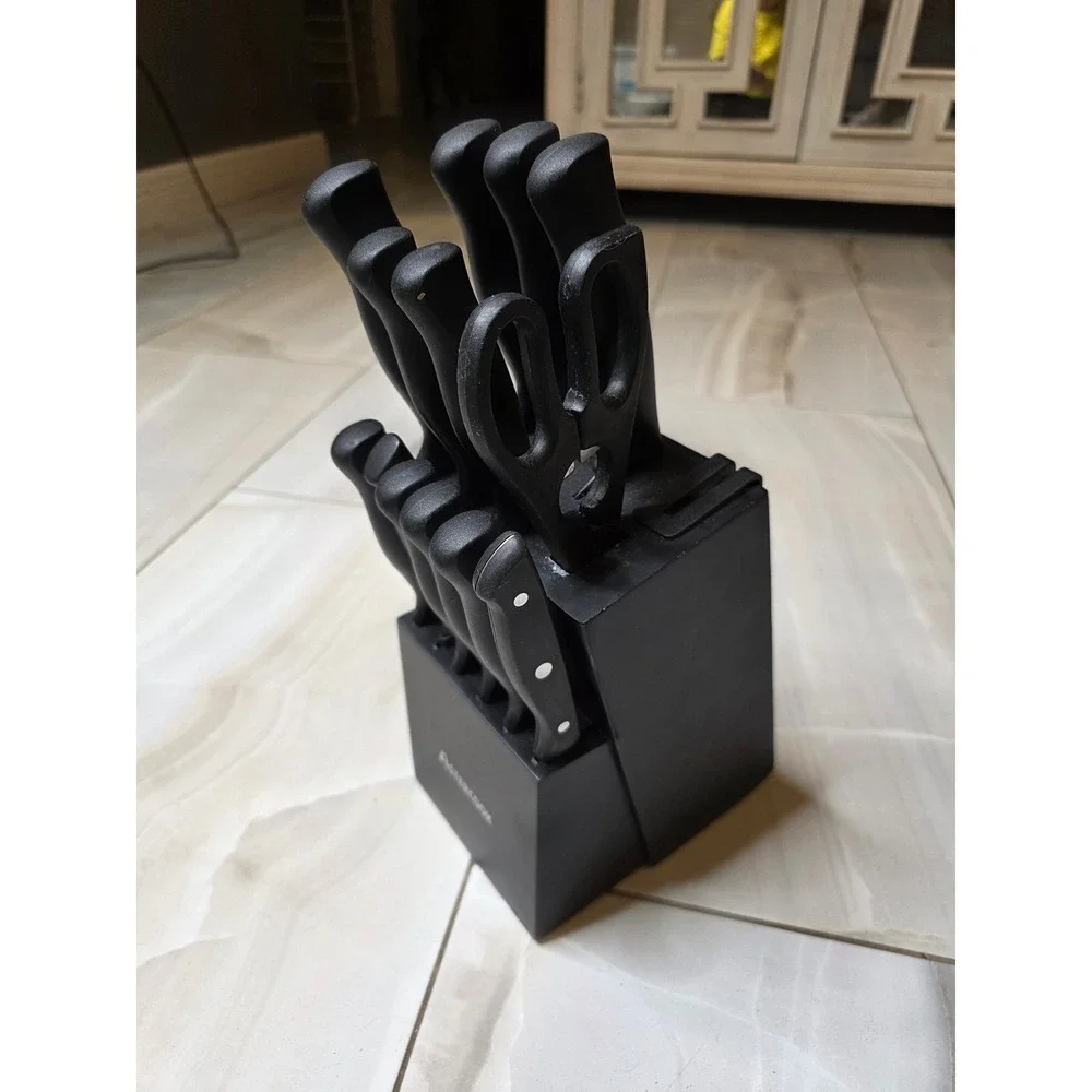 Astercook 14 Piece Kitchen‎ Knife Set with Block Black Stainless Steel Shears B3